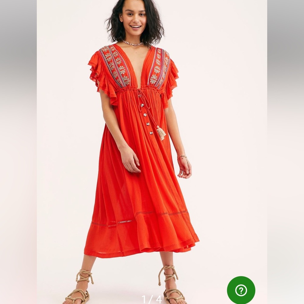 Free People Bali Will Wait For You Midi Red dress-XS